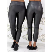   Alakformáló, bolyhos belsejű, bőr hatású, fekete színű leggings „6856” - Fekete - S