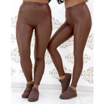   Alakformáló, bolyhos belsejű, bőr hatású, csokibarna színű leggings „6856” - Csoki barna - S