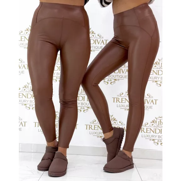 Alakformáló, bolyhos belsejű, bőr hatású, csokibarna színű leggings „6856” - Csoki barna - L Alakformáló, bolyhos belsejű, bőr hatású, csokibarna színű leggings „6856” - Csoki barna - L