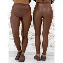   Alakformáló, bolyhos belsejű, bőr hatású, csokibarna színű leggings „6856” - Csoki barna - S