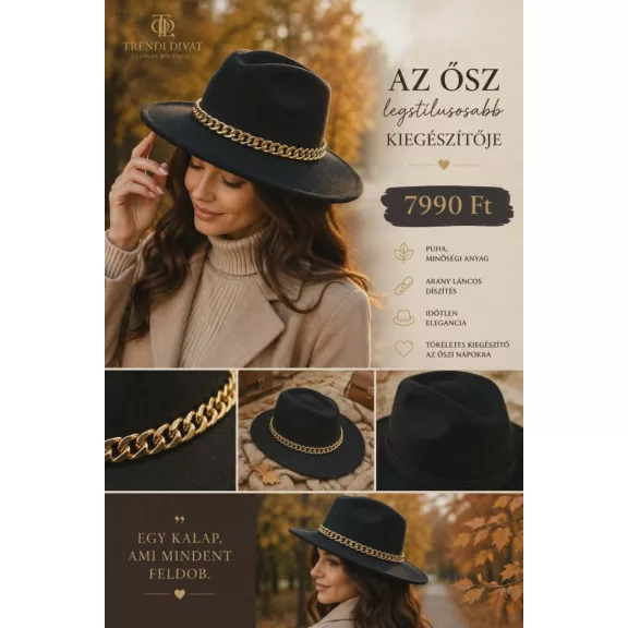 Arany színű lánc díszes szövet kalap - Fekete