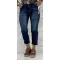 Plus size, sötétkék női Mom Fit farmer madeirás övvel "M1330-1A" - Sötétkék - L
