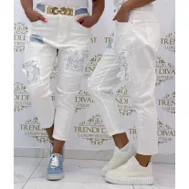   White jeans with crochet flower pattern "SW1907" - S