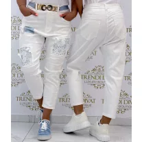   White jeans with crochet flower pattern "SW1907" - S