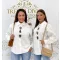 Large marble-patterned jewel-embellished, all-button blouse "MC K1302" - M/L, White