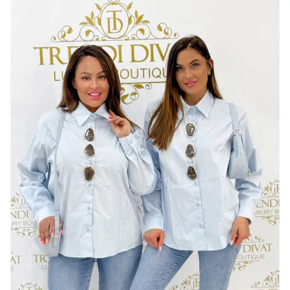 Large marble-patterned jewel-embellished, all-button blouse "MC K1302" - S/M, Blue Large marble-patterned jewel-embellished, all-button blouse "MC K1302" - S/M, Blue