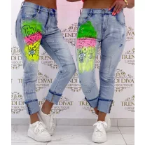   Neon color graffiti pattern, paint polka dots, unique jeans "SW1206" - M