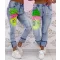 Neon color graffiti pattern, paint polka dots, unique jeans "SW1206" - M