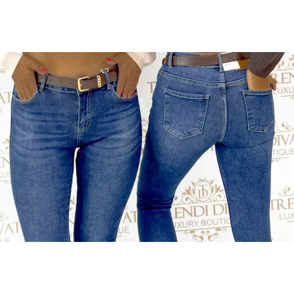 Magas derekú kék női skinny farmer, övvel "SZ3576-2" - M
