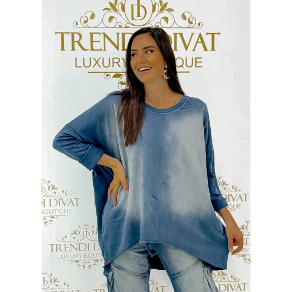 Oversize koptatott női felső – Denevérujjas tunika - Kék