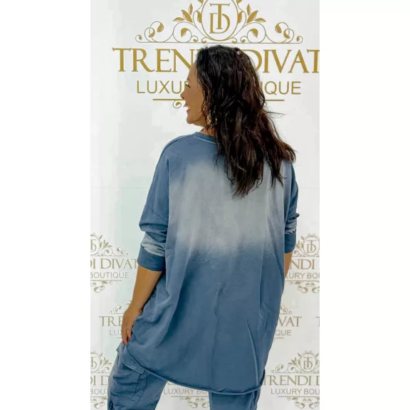Oversize koptatott női felső – Denevérujjas tunika - Kék