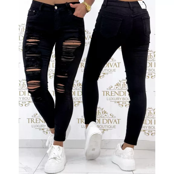 Black extra ripped hip style jeans "SZ3322-13" - S, Black Black extra ripped hip style jeans "SZ3322-13" - S, Black