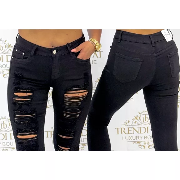 Black extra ripped hip style jeans "SZ3322-13" - S, Black Black extra ripped hip style jeans "SZ3322-13" - S, Black