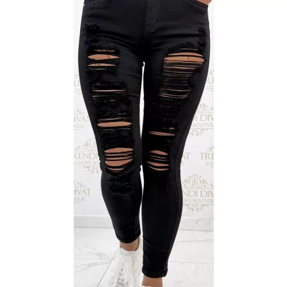 Black extra ripped hip style jeans "SZ3322-13" - S, Black Black extra ripped hip style jeans "SZ3322-13" - S, Black