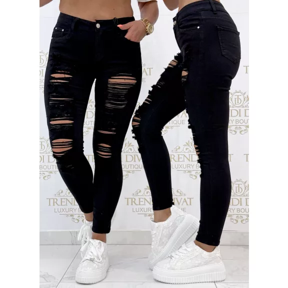 Black extra ripped hip style jeans "SZ3322-13" - S, Black Black extra ripped hip style jeans "SZ3322-13" - S, Black