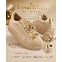   Arany színű virág díszes bársony női sneaker – Bézs platform cipő - 36