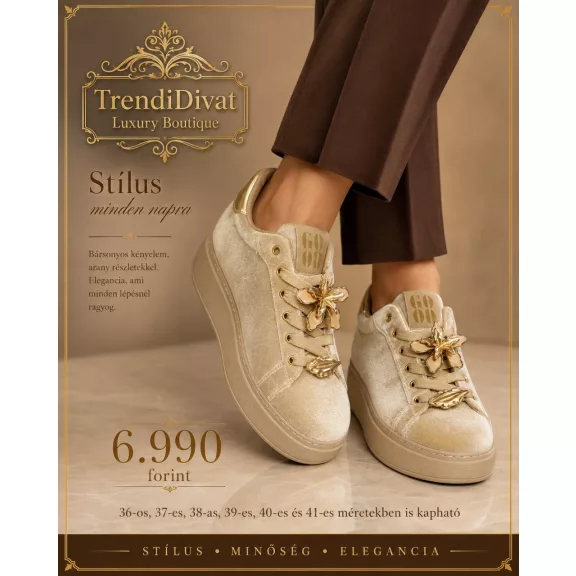 Arany színű virág díszes bársony női sneaker – Bézs platform cipő - 36