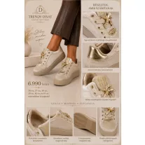  Arany színű virág díszes bársony női sneaker – Bézs platform cipő - 36
