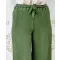 Palazzo-style, pleated women's trousers with tie belt - Khaki