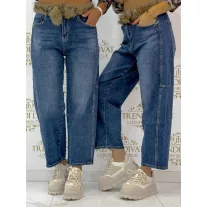   Mom fit magas derekú kék farmernadrág szőrmés övvel díszítve "BG1853-3G" - XS