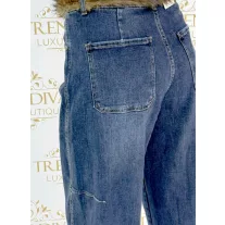   Mom fit magas derekú kék farmernadrág szőrmés övvel díszítve "BG1853-3G" - XS