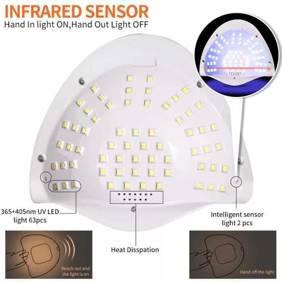 Professzionális Uv Köröm Lámpa - 288W - 63 Led Sun C1 - Fehér