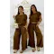 Crop top, loose two-piece palazzo pants set - Chocolate