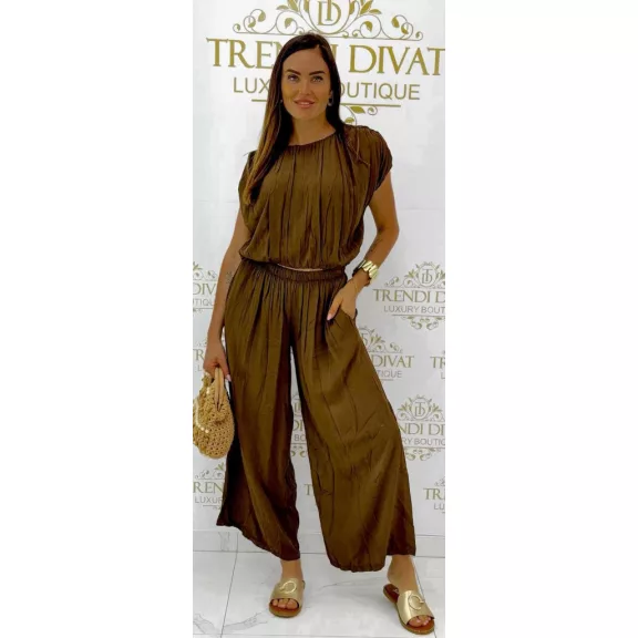 Crop top, loose two-piece palazzo pants set - Chocolate