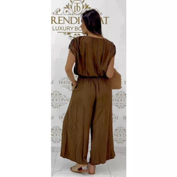 Crop top, loose two-piece palazzo pants set - Chocolate