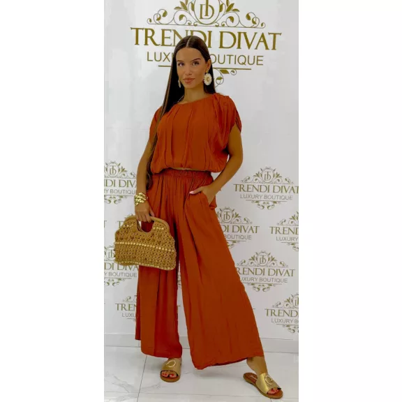Crop top, loose two-piece palazzo pants set - Chocolate
