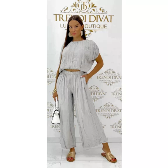 Crop top, loose two-piece palazzo pants set - Mid Brown