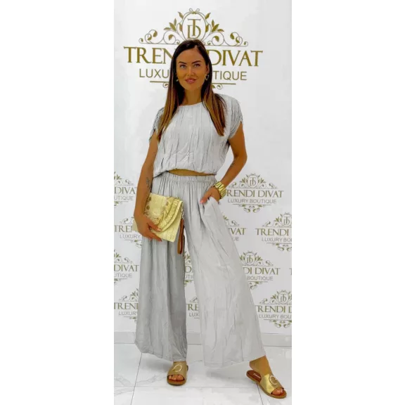Crop top, loose two-piece palazzo pants set - Mid Brown