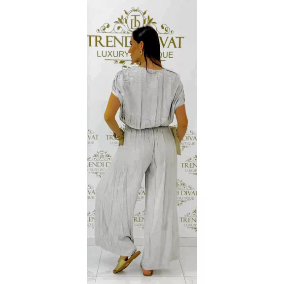 Crop top, loose two-piece palazzo pants set - Mid Brown