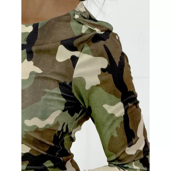 Gombos válldíszes terepmintás khaki military női felső