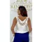 Summer T-shirt with a butterfly crocheted pattern on the back, with a tie bottom - White