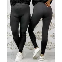   Magas derekú, oldalt ráncolt rugalmas anyagú leggings "M60002" - Fekete - XS