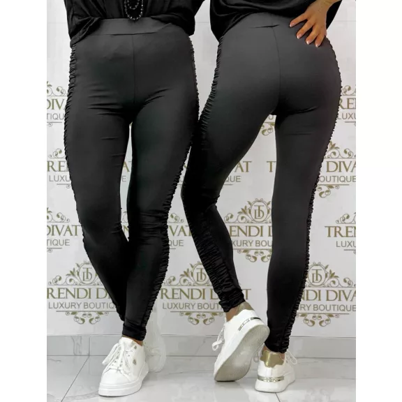 Magas derekú, oldalt ráncolt rugalmas anyagú leggings "M60002" - Fekete - XS Magas derekú, oldalt ráncolt rugalmas anyagú leggings "M60002" - Fekete - XS