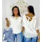White women's blouse with back tie - Loose summer top - White / Méret nélküli