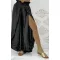 Loose summer palazzo trousers with a linen effect, cut on the sides, with an elasticated waist - Black