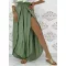 Loose summer palazzo trousers with a linen effect, cut on the sides, with an elasticated waist - Khaki