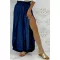Loose summer palazzo trousers with a linen effect, cut on the sides, with an elasticated waist - Dark Blue