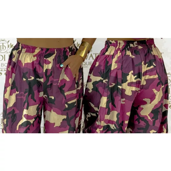 Baggy pants with a loose rubber waist and bottom with a field pattern - Burgundy