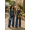 Square neck two-piece denim set - Women's ensemble with decorative buttons "Z1288-A#" - XS/S