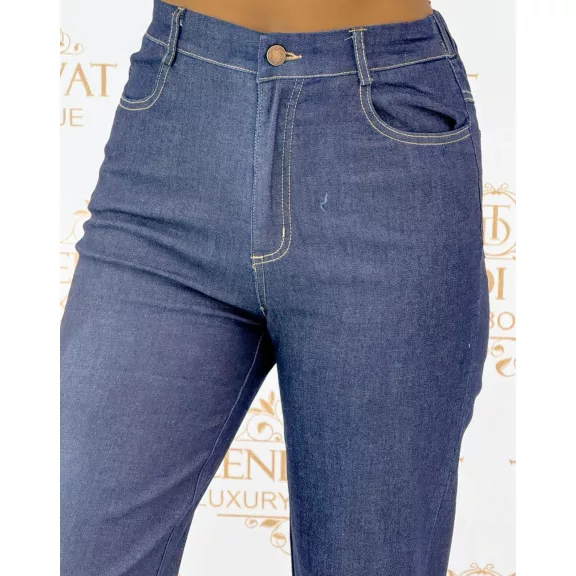 Square neck two-piece denim set - Women's ensemble with decorative buttons "Z1288-A#" - M/L