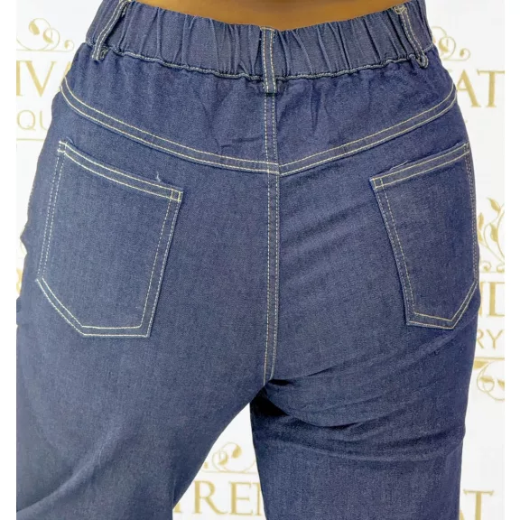 Square neck two-piece denim set - Women's ensemble with decorative buttons "Z1288-A#" - M/L