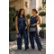 Round neck two-piece denim set - Women's ensemble with decorative buttons "Z1286-A#" - S/M