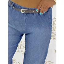   Dark blue elastic waist, soft fit women's jeans, with gift belt - Denim / Méret nélküli