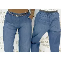   Dark blue elastic waist, soft fit women's jeans, with gift belt - Denim / Méret nélküli