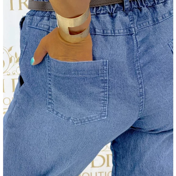 Dark blue elastic waist, soft fit women's jeans, with gift belt - Denim / Méret nélküli