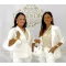 Three-quarter sleeve 1-button women's blazer - Elegant jacket with roll-up sleeves - White / S